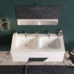 Garnero Arredamenti Mobile bagno sospeso 120cm con doppio lavabo bianco lucido specchi Olimpo Online