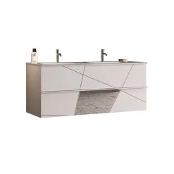 Garnero Arredamenti Mobile bagno sospeso 120cm con doppio lavabo bianco lucido specchi Olimpo Online