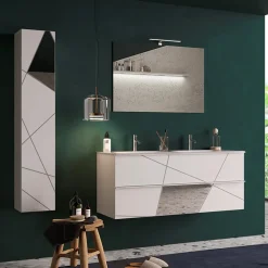 Garnero Arredamenti Mobile bagno sospeso 120cm con doppio lavabo bianco lucido specchi Olimpo Online