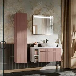 Garnero Arredamenti Mobile bagno sospeso 100cm cannettato con lavabo, colonna e specchio Autentic Rosa Sale