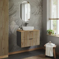 Garnero Arredamenti Mobile bagno sospeso 80cm cm 2 cassetti quercia antracite Limpid Clearance