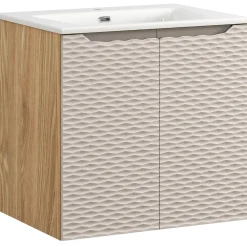 Garnero Arredamenti Mobile bagno sospeso 60cm con lavabo da incasso 2 ante beige rovere Swim Discount