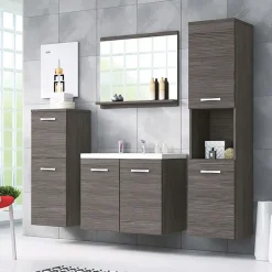 Garnero Arredamenti Mobile bagno sospeso 60cm con lavabo, specchio e 2 colonne Saturnia Rovere Grigio Hot