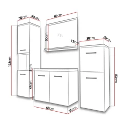 Garnero Arredamenti Mobile bagno sospeso 60cm con lavabo, specchio e 2 colonne Saturnia Rovere Grigio Hot