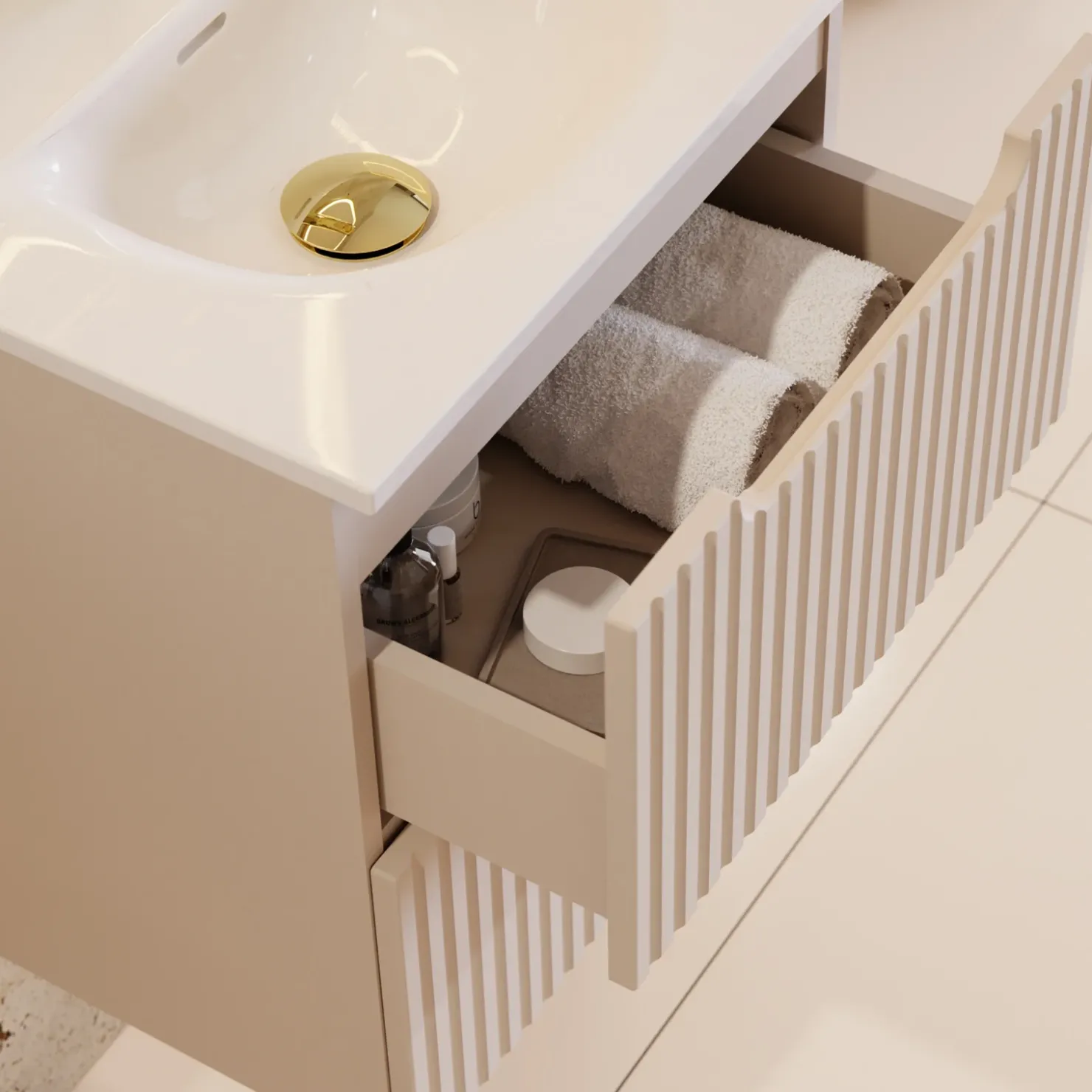 Garnero Arredamenti Mobile bagno sospeso 50cm cannettato con lavabo 2 cassetti Cleany Beige Best