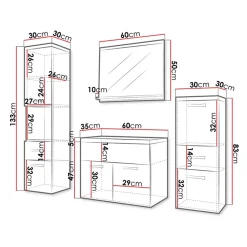 Garnero Arredamenti Mobile bagno sospeso 60cm con lavabo, specchio e colonne bianco lucido grigio scuro Loretta Bianco Lucido - Grigio Sale