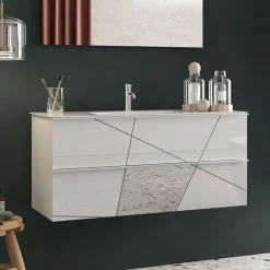 Garnero Arredamenti Mobile bagno sospeso 100cm con lavabo 2 cassetti bianco lucido specchi Olimpo New