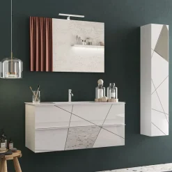 Garnero Arredamenti Mobile bagno sospeso 100cm con lavabo 2 cassetti bianco lucido specchi Olimpo New