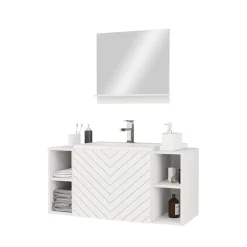 Garnero Arredamenti Mobile bagno sospeso 106cm con lavabo e specchio serigrafato bianco Baden 9 Bianco Lucido Sale