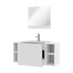Garnero Arredamenti Mobile bagno sospeso 106cm con lavabo e specchio serigrafato bianco Baden 9 Bianco Lucido Sale