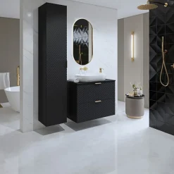 Garnero Arredamenti Mobile bagno sospeso 80cm con colonna nero frontali decorati Konny Nero Lucido - Nero opaco Sale