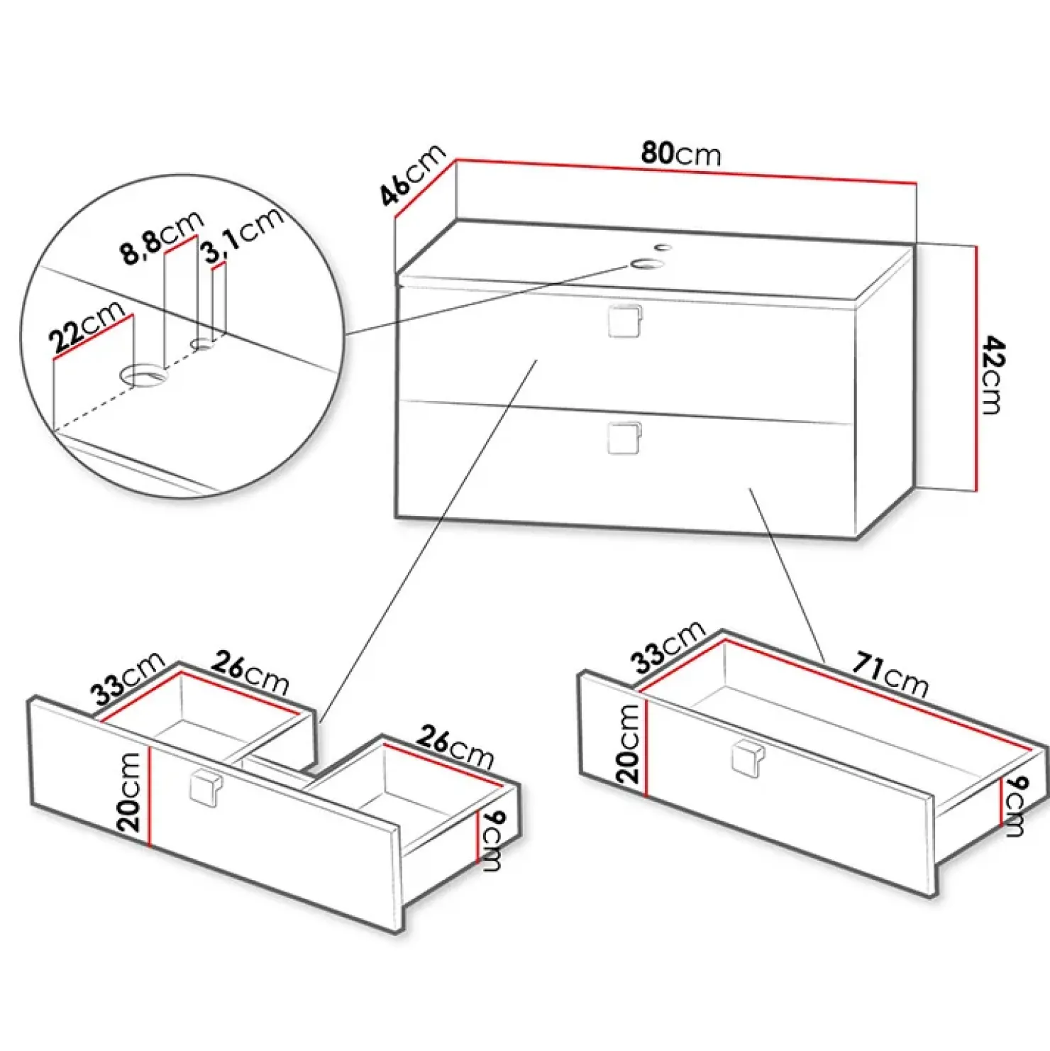 Garnero Arredamenti Mobile bagno sospeso 80cm con lavabo 2 cassetti maniglie oro grigio Bursa 4 Grigio - Oro Online