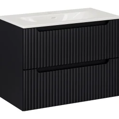 Garnero Arredamenti Mobile bagno sospeso 80cm cannettato con lavabo 2 cassetti Cleany Nero