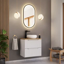 Garnero Arredamenti Mobile bagno sospeso 60cm cannettato 2 cassetti bianco rovere Cleany Bianco Opaco Hot