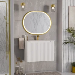 Garnero Arredamenti Mobile bagno sospeso 80cm cannettato con lavabo 2 ante bianco Cleany Bianco Opaco Online