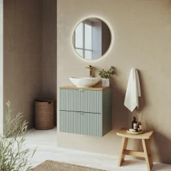 Garnero Arredamenti Mobile bagno sospeso 60cm cannettato 2 cassetti verde salvia rovere Greeny Discount
