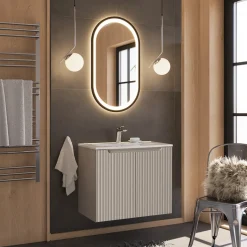 Garnero Arredamenti Mobile bagno sospeso 80cm cannettato con lavabo 2 ante Cleany Beige Discount