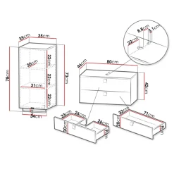 Garnero Arredamenti Mobile bagno sospeso 80cm con pensile 2 cassetti nero Bursa 3 Nero Lucido - Oro Best