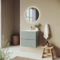 Garnero Arredamenti Mobile bagno sospeso 60cm cannettato con lavabo 2 cassetti verde salvia Greeny Discount