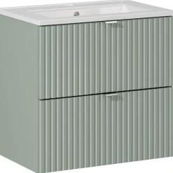 Garnero Arredamenti Mobile bagno sospeso 60cm cannettato con lavabo 2 cassetti verde salvia Greeny Discount