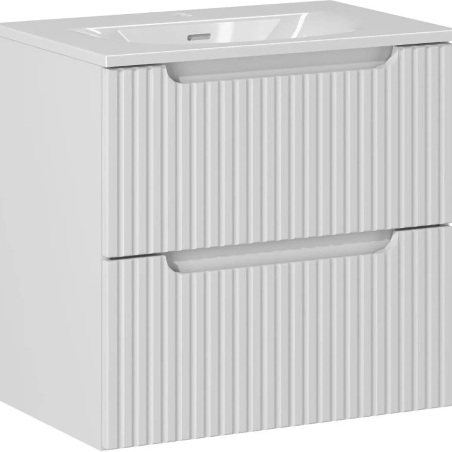 Garnero Arredamenti Mobile bagno sospeso 60cm cannettato con lavabo 2 cassetti bianco Cleany Bianco Opaco Sale