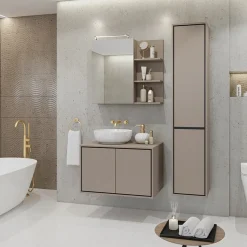 Garnero Arredamenti Mobile bagno sospeso 78cm con specchio e colonna nero Linda Tortora New