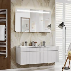 Garnero Arredamenti Mobile bagno sospeso 120cm cannettato con 2 lavabi 2 cassettoni bianco Autentic New