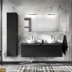 Garnero Arredamenti Mobile bagno sospeso 120cm con 2 lavabi, specchio e colonna nero Serif Sale