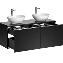 Garnero Arredamenti Mobile bagno sospeso 120cm con 2 lavabi, specchio e colonna nero Serif Sale