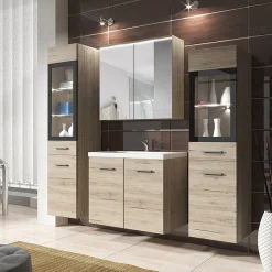 Garnero Arredamenti Mobile bagno sospeso 60cm con lavabo, specchio e 2 colonne chiaro Luz Rovere Clearance