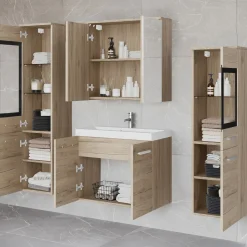 Garnero Arredamenti Mobile bagno sospeso 60cm con lavabo, specchio e 2 colonne chiaro Luz Rovere Clearance
