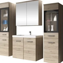 Garnero Arredamenti Mobile bagno sospeso 60cm con lavabo, specchio e 2 colonne chiaro Luz Rovere Clearance