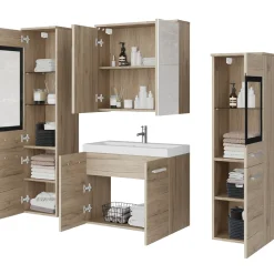 Garnero Arredamenti Mobile bagno sospeso 60cm con lavabo, specchio e 2 colonne chiaro Luz Rovere Clearance