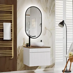 Garnero Arredamenti Mobile bagno sospeso 60cm cannettato 1 cassettone quercia Autentic Bianco