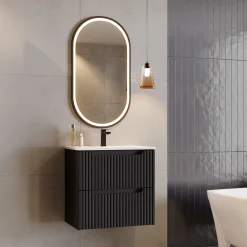 Garnero Arredamenti Mobile bagno sospeso 60cm cannettato con lavabo 2 cassetti Cleany Nero