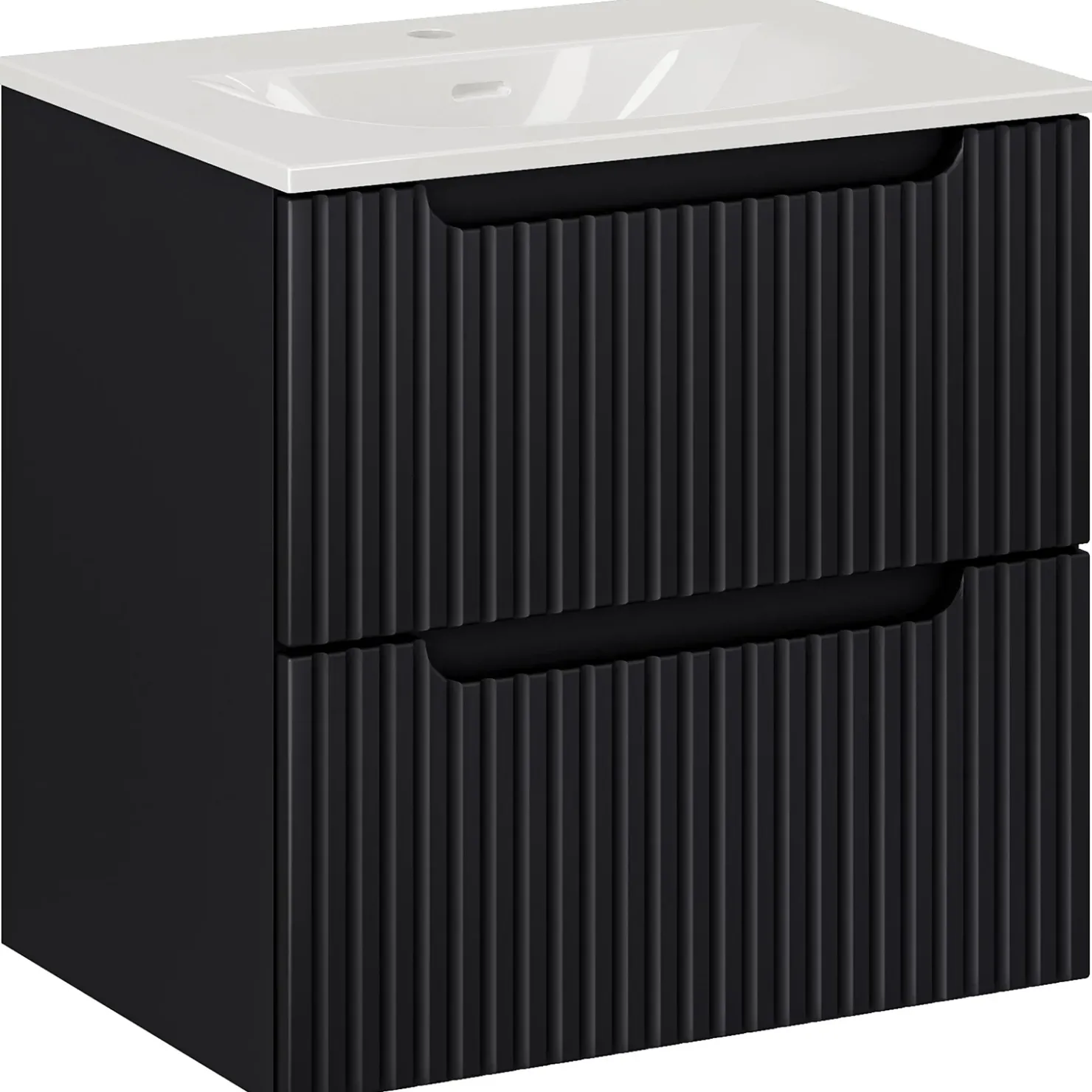 Garnero Arredamenti Mobile bagno sospeso 60cm cannettato con lavabo 2 cassetti Cleany Nero