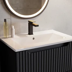 Garnero Arredamenti Mobile bagno sospeso 60cm cannettato con lavabo 2 cassetti Cleany Nero