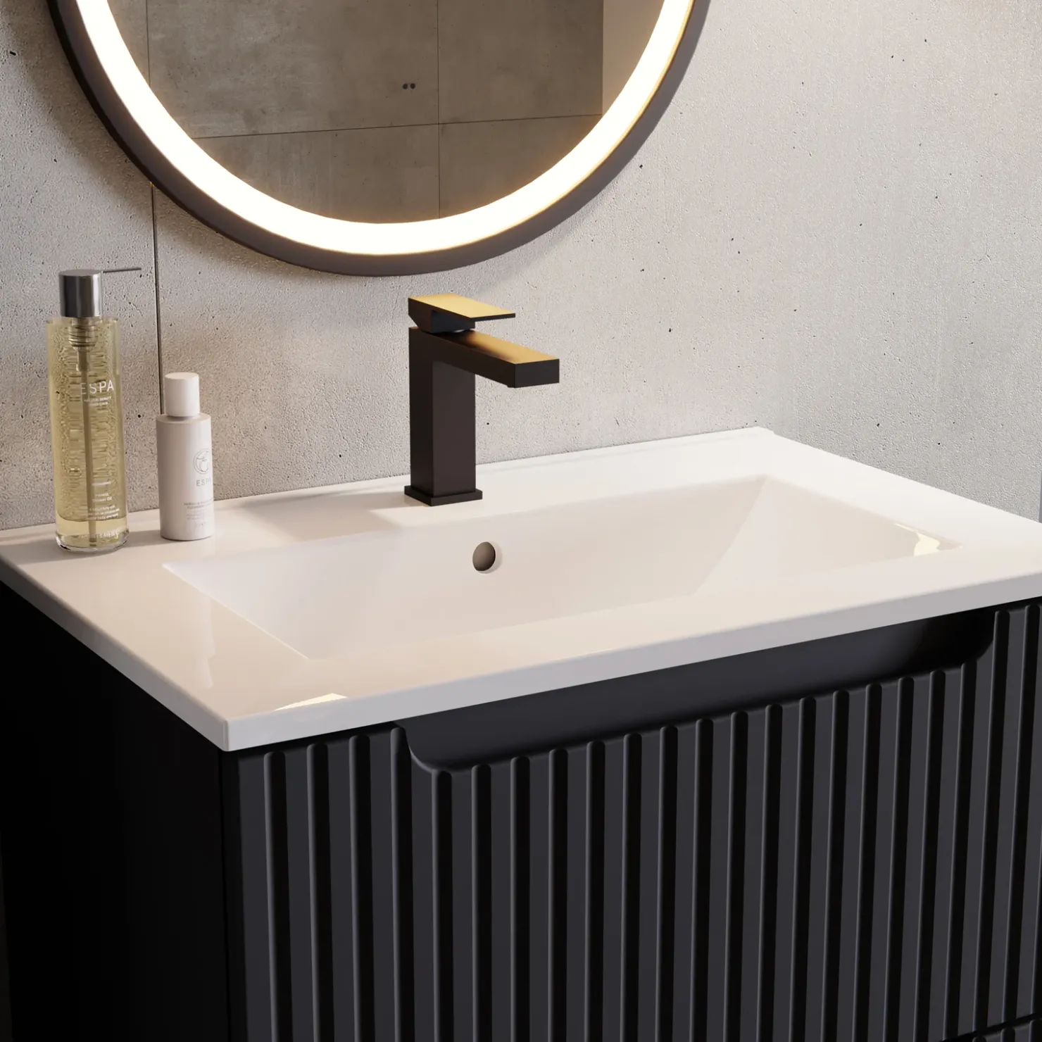 Garnero Arredamenti Mobile bagno sospeso 60cm cannettato con lavabo 2 cassetti Cleany Nero