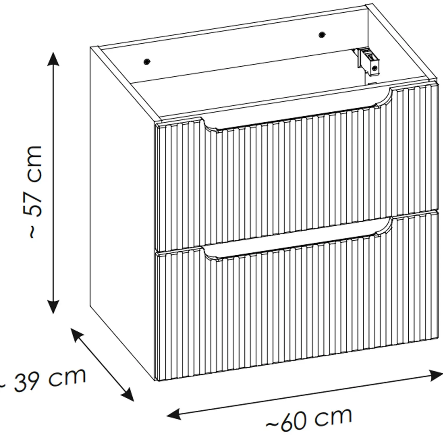 Garnero Arredamenti Mobile bagno sospeso 60cm cannettato con lavabo 2 cassetti Cleany Nero