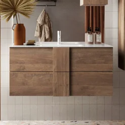 Garnero Arredamenti Mobile bagno sospeso 100cm con lavabo 2 cassetti rovere Alvarez New