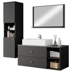Garnero Arredamenti Mobile bagno sospeso 100cm con lavabo, specchio e colonna nero Krom Nero Opaco Best