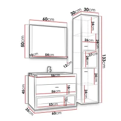 Garnero Arredamenti Mobile bagno sospeso 60cm con lavabo, specchio e colonna bianco rovere Florentina Bianco Opaco Clearance