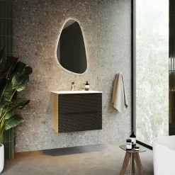Garnero Arredamenti Mobile bagno sospeso 70cm con lavabo da incasso nero rovere Swim Nero - Rovere Outlet