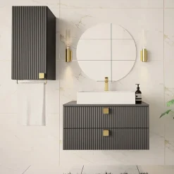 Garnero Arredamenti Mobile bagno sospeso 80cm con pensile 2 cassetti grigio Bursa 3 Grigio - Oro Sale