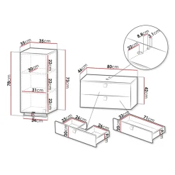 Garnero Arredamenti Mobile bagno sospeso 80cm con pensile 2 cassetti grigio Bursa 3 Grigio - Oro Sale