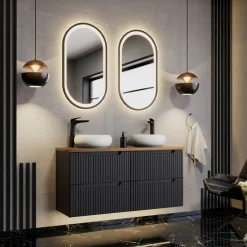 Garnero Arredamenti Mobile bagno sospeso 120cm cannettato 4 cassetti rovere Cleany Nero Clearance