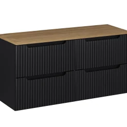 Garnero Arredamenti Mobile bagno sospeso 120cm cannettato 4 cassetti rovere Cleany Nero Clearance