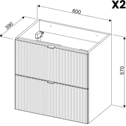 Garnero Arredamenti Mobile bagno sospeso 120cm cannettato 4 cassetti rovere Cleany Nero Clearance
