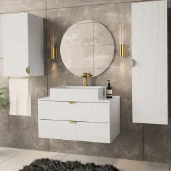 Garnero Arredamenti Mobile bagno sospeso 80cm con colonna e pensile bianco Hakone Bianco Lucido Outlet