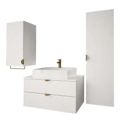Garnero Arredamenti Mobile bagno sospeso 80cm con colonna e pensile bianco Hakone Bianco Lucido Outlet